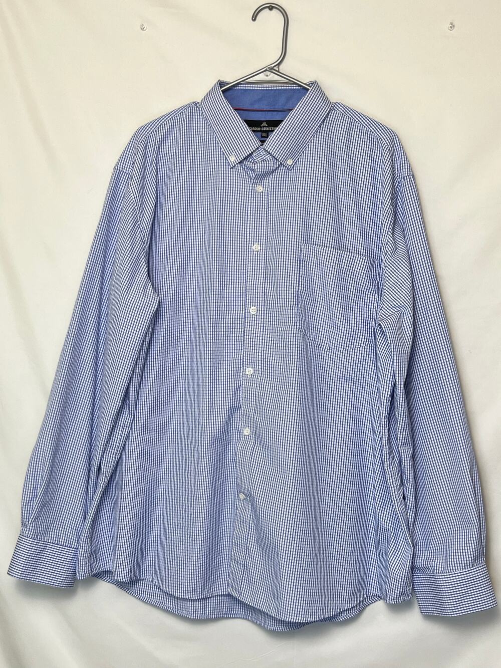 Classic Collection Mens 2XL Blue White Mini Check Long Sleeve Button Front Shirt